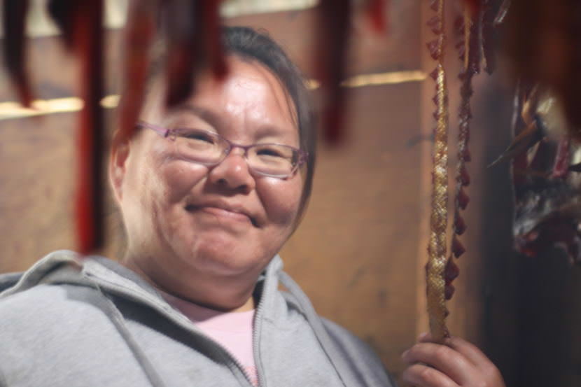 Frances Nelson's smokehouse is full of kings and reds. (Photo by Avery Lill/KDLG) 
