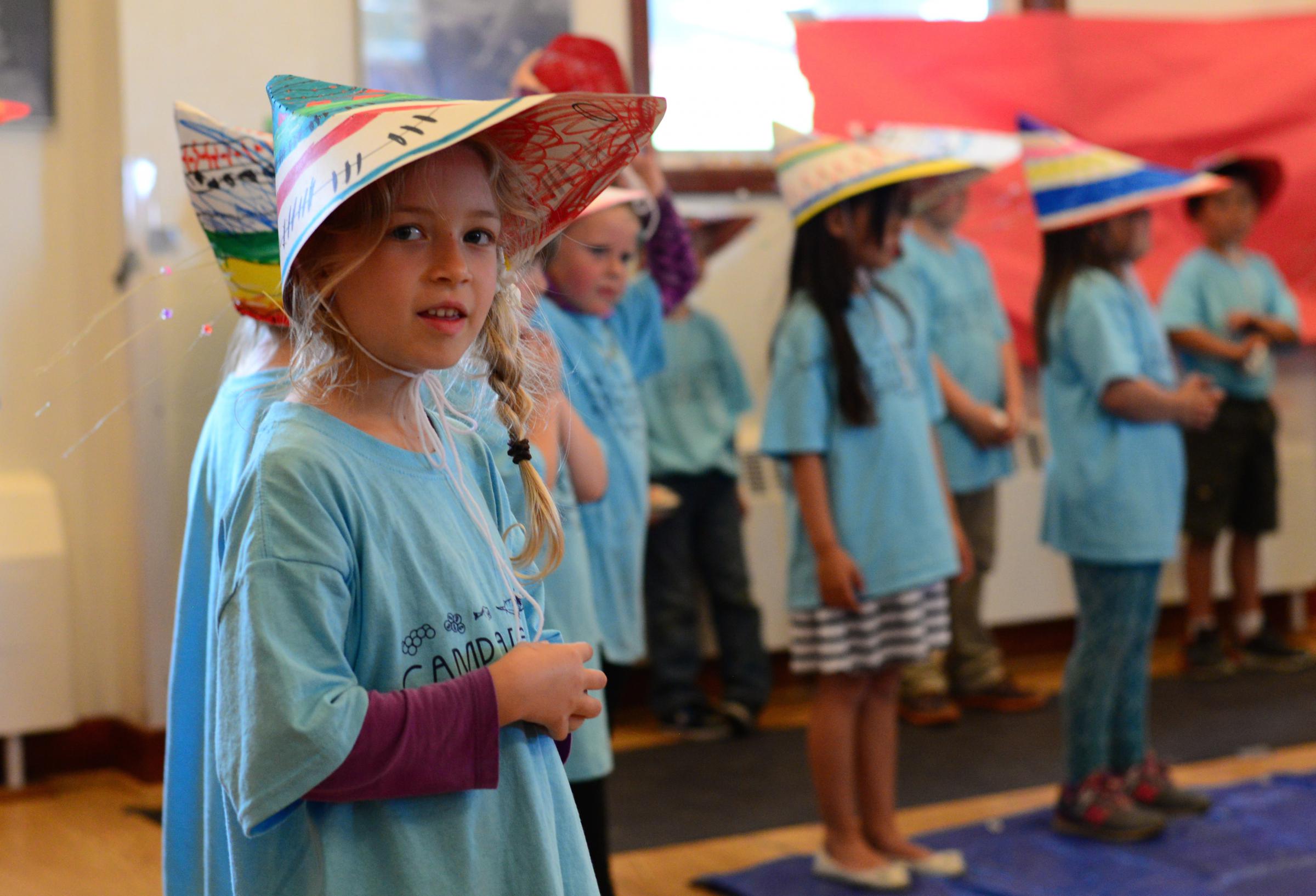 Students perform an Unangan folk tale on their last day of Camp Adguyax. (Photo by Berett Wilber/KUCB)