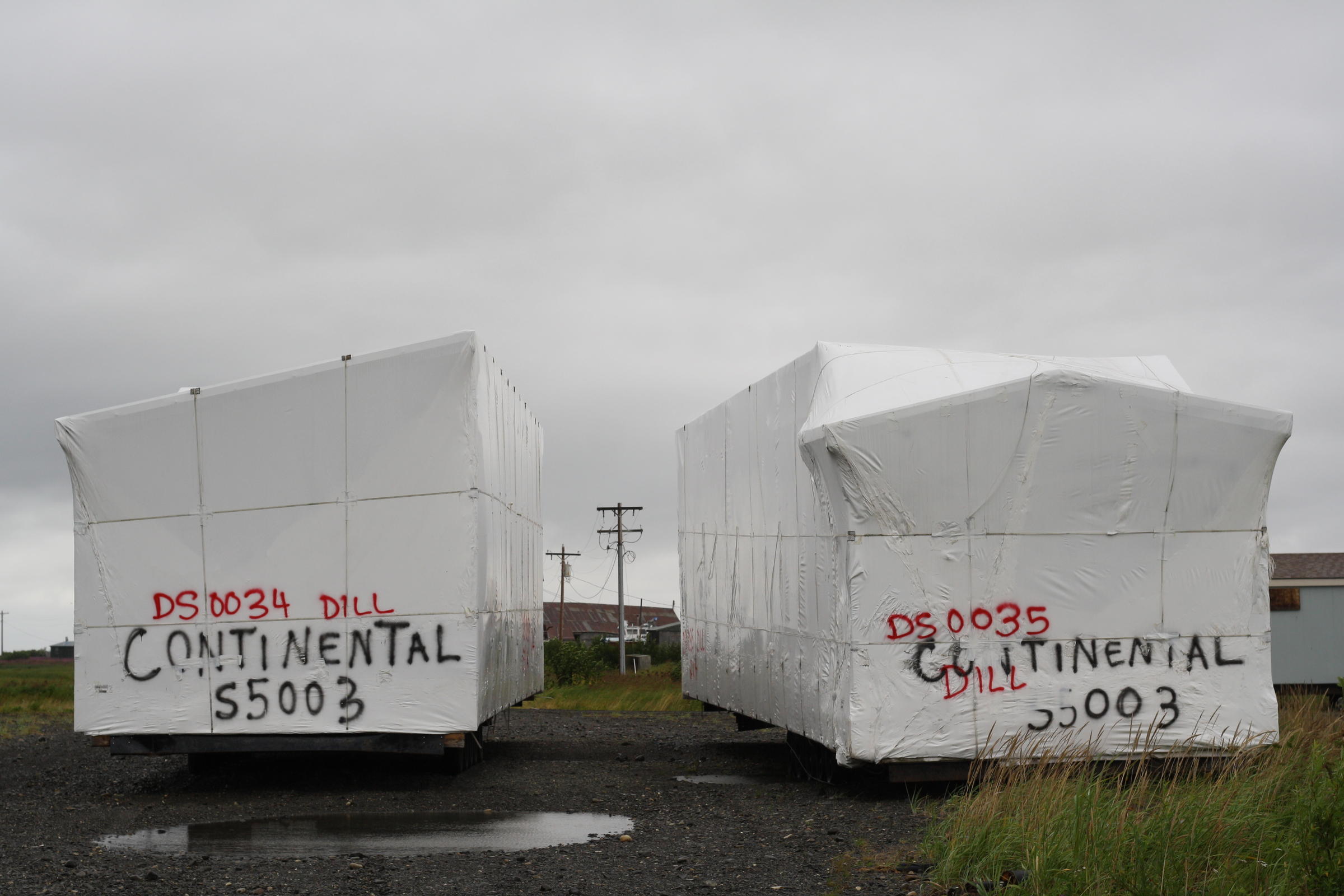 Clark's Point School's modular building arrived in two pieces. (Photo by Avery Lill/KDLG)