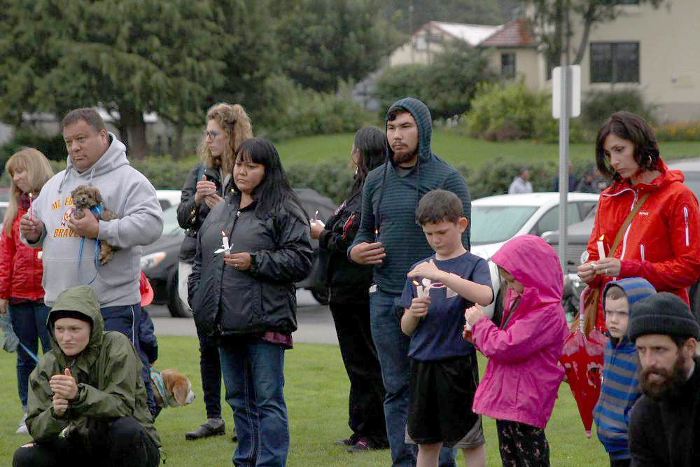 Over 100 people gathered at a vigil in Sitka for the counterprotestor who lost her life in Charlottesville. (Photo by Emily Kwong/KCAW)