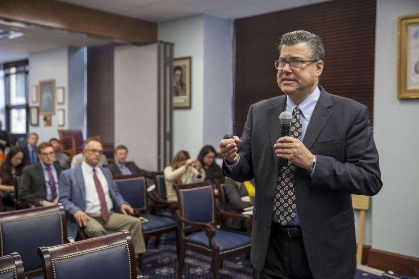 Alaska Gasline Development Corporation President Keith Meyer gives a lunchtime update on the Alaska LNG project on Thursday, January 25, 2018, in Juneau, Alaska. (Photo by Rashah McChesney/Alaska's Energy Desk)
