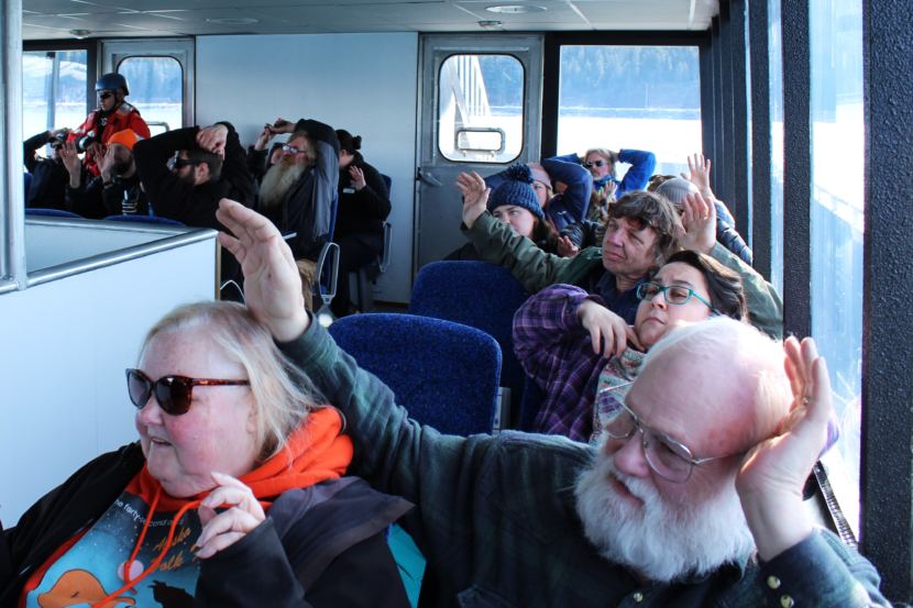 Volunteers take part in a training exercise for Juneau emergency responders aboard the St. Nicholas. (Photo by Adelyn Baxter/KTOO)