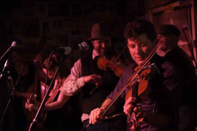 The North Country Cajun Club play the Alaskan Hotel Friday night during the Alaska Folk Festival. (Photo by Annie Bartholomew/KTOO)