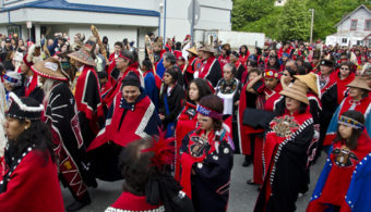 Hundreds of Native Alaskans gathered in downtown Juneau for the Grand Entrance for Celebration 2012.