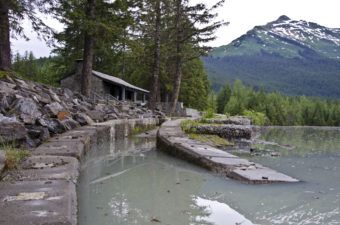 skaters-cabin-flooded-sidewalk-rsThe ramp walkway from Skater's cabin to the beach of Mendenhall Lake was still partially under water on Friday July 6.
