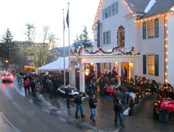 The Governor's mansion is cloaked in holiday lights in downtown Juneau.