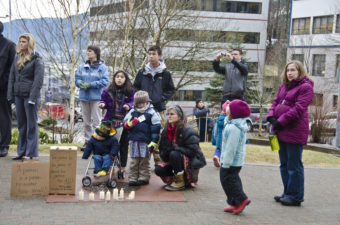 Approximately 120 people attended the rally. (Photo by Heather Bryant/KTOO)