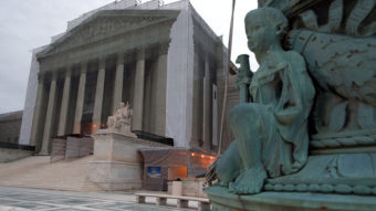 The Supreme Court denied the petition of businessmen who say the 2010 Citizens United ruling makes it legal for corporations to contribute directly to candidates. The court building is seen here during renovations in December. Alex Wong/Getty Images