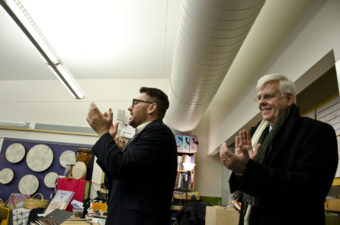 Visitors from the Kennedy Center clap after watching a performance by students at Glacier Valley Elementary.