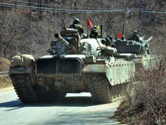 South Korean army tanks during military training in the border city of Paju on Friday. Jung Yeon-je/AFP/Getty Images