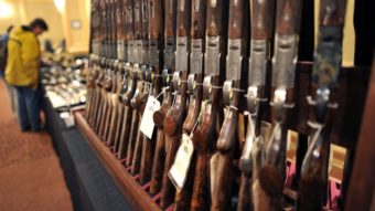 Shotguns sit on display at a gun show in Stamford, Conn. in January. Timothy A. Clary/AFP/Getty Images