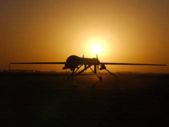 A Predator drone taxis in after a sortie over Iraq in 2004. U.S. Air Force/Getty Images