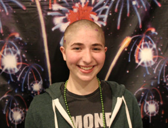 Celia Lubin, 15, shaved her head as part of St. Baldrick’s Day, a fund-raiser held nationwide for childhood cancer research. (KCAW photo)