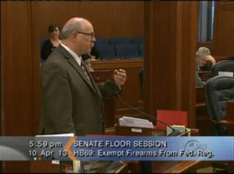 Sen. John Coghill speaks on the bill during the Senate Floor session.