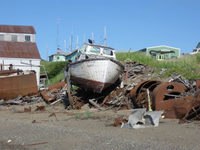 A derelict fishing vessel on the North Shore of Egegik in Bristol Bay. Credit Mike Mason