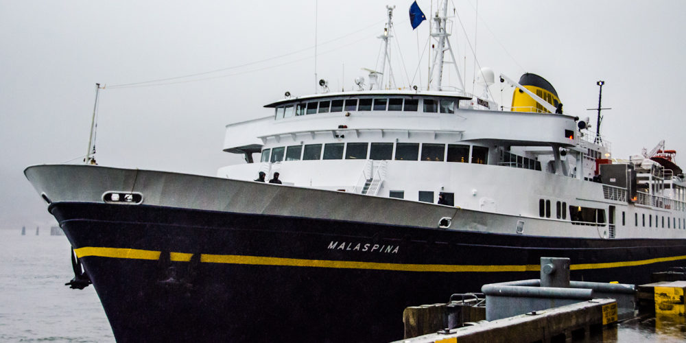 The MV Malaspina docked in downtown Juneau on Saturday for the first time since the ferry terminal moved to Auke Bay.
