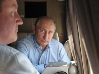 Russian President Vladimir Putin (right) and British Prime Minister David Cameron met earlier this month. Cameron said then that he was encouraged by Russia's willingness to take part in a peace conference on Syria. Now, Russia is said to be angry about the EU's decision to lift an embargo on arming the Syrian opposition. Alexey Nikoksky /AFP/Getty Images