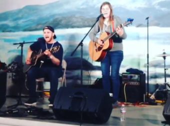 Liz Snyder and Alex Kotlarsz peform at Homeskillet Festival in Sitka, Alaska. Screen capture from Nicholas Galanin.