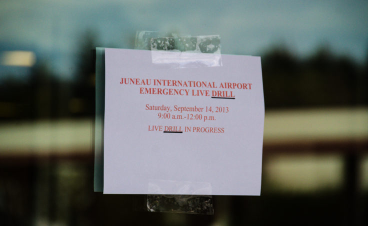 Officials placed signs around the airport to alert the public to the drill.