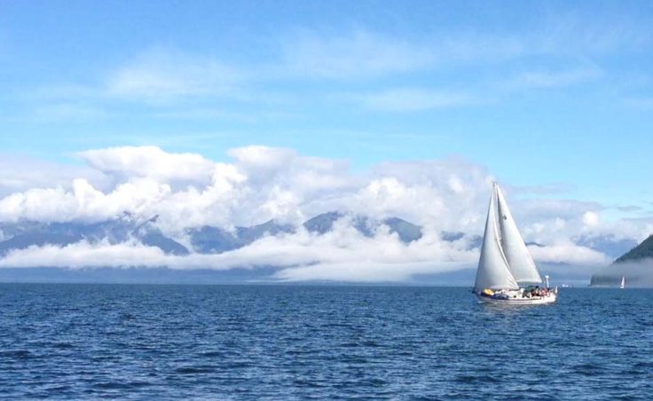 Loaa Nalu, skippered by Jim Mahan, heels over in Stephens Passage. (Photo by Tim Olson)