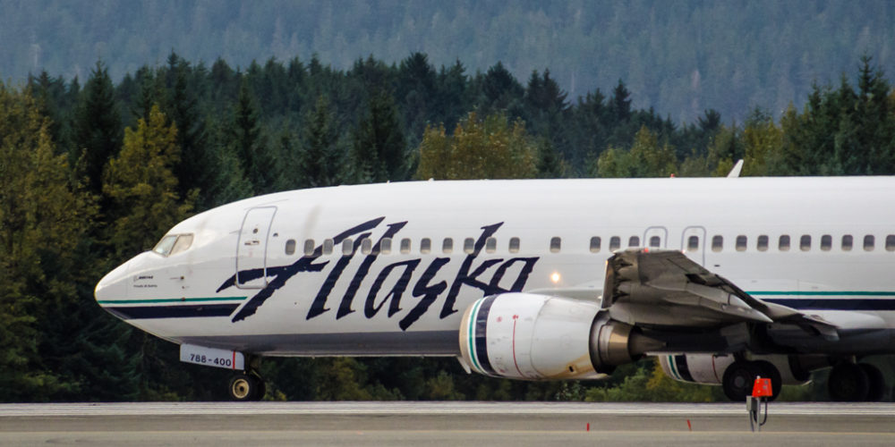 An Alaska Airlines plane at Juneau International Airport.