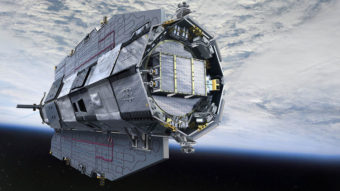 An artist's rendition of the GOCE satellite shows the craft in its orbit around Earth. After four years of studying oceans and gravity fields, GOCE re-entered the atmosphere over the Southern Atlantic Ocean Sunday night. ESA /AOES Medialab