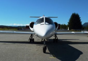 An Airlift Northwest Lear Jet waits for a medevac call at Juneau's airport. (Photo by Ed Schoenfeld/CoastAlaska News)