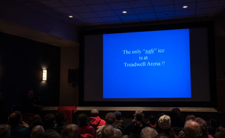 Slide: Attendees were reminded often that every time you step out on the ice, you're taking a risk. (Photo by Greg Culley)