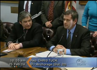 Chris Tuck and Sam Kito III during the February 25, 2014 House Minority Press Availability. Screenshot courtesy of Gavel Alaska.