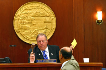 Rep. Mike Chenault, Speaker of the Alaska House of Representatives, prepares to bring the floor session back to order during a recess, Jan. 21, 2014. (Photo by Skip Gray/Gavel Alaska)
