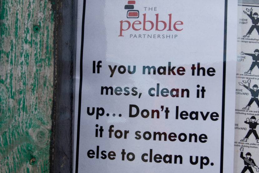 A Pebble Partnership sign at the drill site. (Photo by Jason Sear/KDLG)