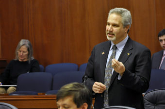 Sen. Pete Kelly addresses the Alaska Senate, Feb. 14, 2014. (Photo by Skip Gray/Gavel Alaska)