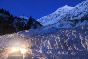 Keystone Canyonn avalanche cleanup. (Photo courtesy of the Alaska Department of Transportation)