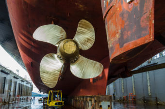 An up-close look at one of the Matanuska's propellors.