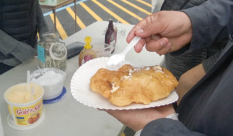 Fry bread with butter and sugar