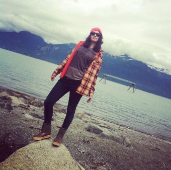 A lady on a rock
