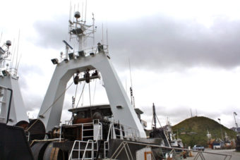 F/V Auriga prepares for the start of B season. (Photo by Lauren Rosenthal/KUCB)