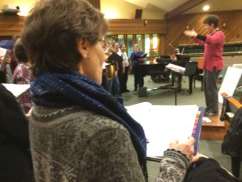 Juneau Pride Chorus member Janet Schempf at Tuesday’s rehearsal. (Photo by Scott Burton/KTOO)