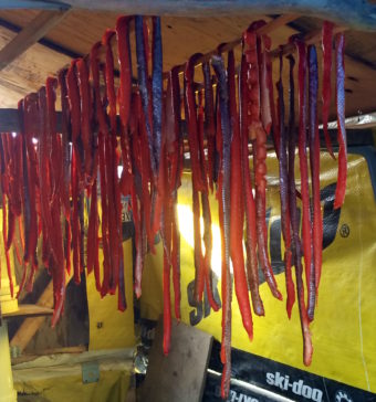 Salmon strips drying on a rack in Bethel, 2015. (Photo by Daysha Eaton)