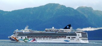 The cruise ship Norwegian Pearl sails south through Chatham Strait on its final voyage of the 2013 season. The ship is one of six permitted to release treated wastewater in Alaska harbors this summer. (Ed Schoenfeld/CoastAlaska News)