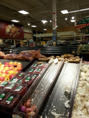 Produce shelves lie bare at Juneau's Fred Meyer store on June 8, 2015.