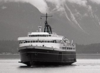The ferry Taku sails into Juneau's Auke Bay terminal. It's tied up for the year, affecting Ketchikan seafood processors. (Photo by LCGS Russ)