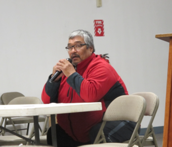 Mike Williams addresses the Yupiit Nation forum. (Photo by Ben Matheson / KYUK)