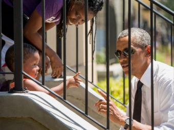 President Obama greets residents in New Orleans on Thursday while in town to mark 10 years since Hurricane Katrina. Andrew Harnik/AP