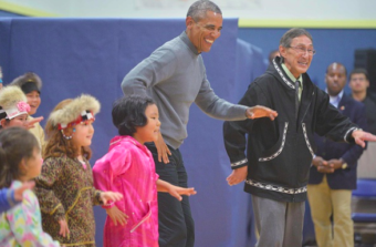 President Obama dances with children in Dillingham during his visit to rural Alaska. (Photo courtesy of TheObamaDiary.com)