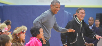 President Obama dances with children in Dillingham during his visit to rural Alaska. (Photo courtesy of TheObamaDiary.com)