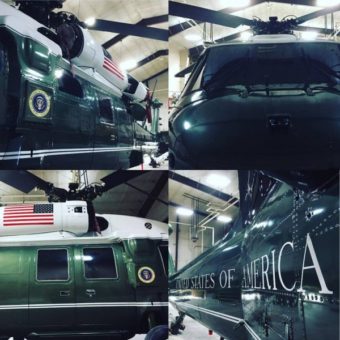 Marine One waits in a hangar in Kotzebue. (Photo by Matthew Smith/KNOM)