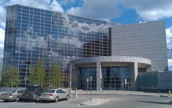 The Rabinowitz Courthouse, located at 101 Lacey Street in downtown Fairbanks, Alaska. Home to state trial courts as well as the chambers of Alaska Supreme Court associate justice Daniel E. Winfree. Named for Jay Andrew Rabinowitz (1927-2001), the longest-serving member of the Alaska Supreme Court.
