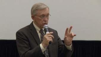 Lloyd Pendleton, director of Utah's Homeless Task Force, addresses the Alaska Coalition on Housing and Homelessness annual conference. (Video still courtesy of 360North)