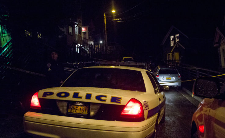 Juneau Police closed Kennedy Street between 5th and 4th Streets as they investigated the death of Juneau Mayor Greg Fisk on the evening of Monday November 30th. Photo by: Mikko Wilson / KTOO